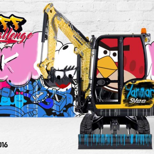 Graffiti numérique - Stand salon professionnel - Animation originale salon - Pelleteuse - BAUMA 2016 - Yanmar